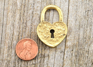 Lock Pendant, Heart Lock, Antiqued Lock, Heart Pendant, Gold Lock, Heart Charm, Lock Charm, Patina Lock, Carson's Cove, GL-6198