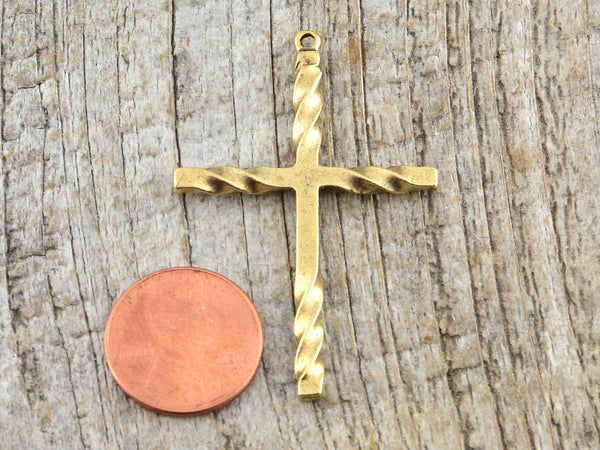 Load image into Gallery viewer, Cross Pendant, Rosary, Stick Cross, Antique Gold Cross, Crucifix, Twisted Cross, Religious Cross, Cross Charm, Men&#39;s Jewelry, GL-6001
