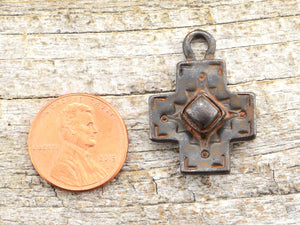 Rustic Cross Pendant, Antiqued Cross, Artisan Cross, Religious Cross, Cross Charm, Patina Cross, Southwest, Brown Cross, BR-6026