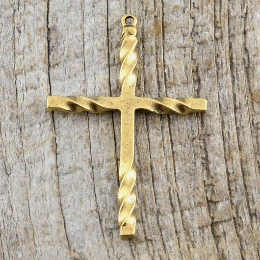 Cross Pendant, Rosary, Stick Cross, Antique Gold Cross, Crucifix, Twisted Cross, Religious Cross, Cross Charm, Men's Jewelry, GL-6001