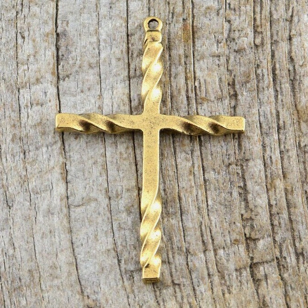 Load image into Gallery viewer, Cross Pendant, Rosary, Stick Cross, Antique Gold Cross, Crucifix, Twisted Cross, Religious Cross, Cross Charm, Men&#39;s Jewelry, GL-6001
