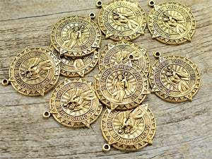 St. Christopher, Catholic Medal, Antique Gold Pendant, Medallion, Religious Charm, Compass, Saint, Religious, Protect Us, Key Chain, GL-6118