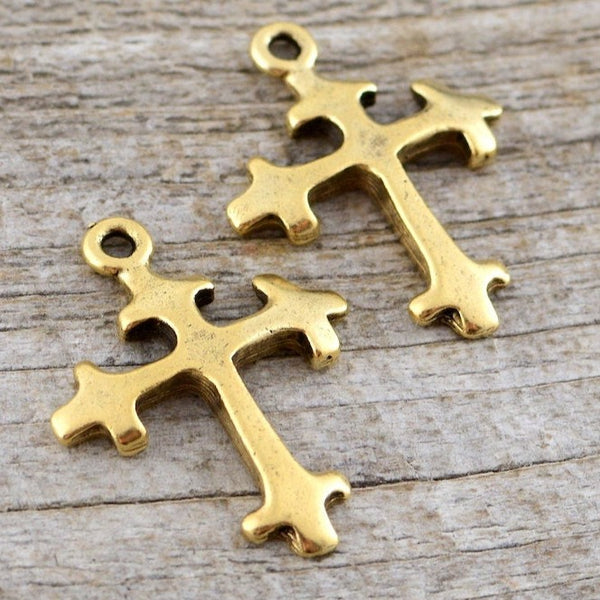 Load image into Gallery viewer, 2 Cross Charm, Cross Pendant, Rosary, Gold Cross, Spanish Cross, Crucifix, Antiqued Gold Cross, GL-6006

