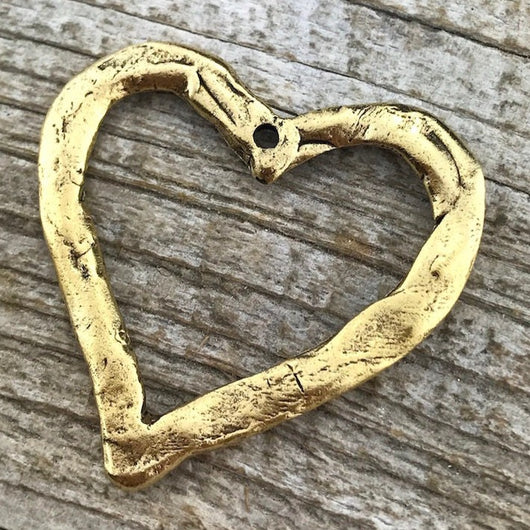 Heart Pendant, Gold Large Open Heart, Love Charm, Antiqued Gold, Wedding Gift Bridesmaid, Carson's Cove, GL-6024