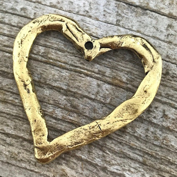 Load image into Gallery viewer, Heart Pendant, Gold Large Open Heart, Love Charm, Antiqued Gold, Wedding Gift Bridesmaid, Carson&#39;s Cove, GL-6024

