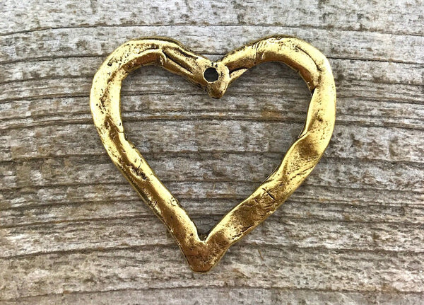 Load image into Gallery viewer, Heart Pendant, Gold Large Open Heart, Love Charm, Antiqued Gold, Wedding Gift Bridesmaid, Carson&#39;s Cove, GL-6024
