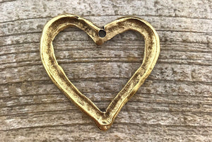 Heart Pendant, Gold Large Open Heart, Love Charm, Antiqued Gold, Wedding Gift Bridesmaid, Carson's Cove, GL-6024