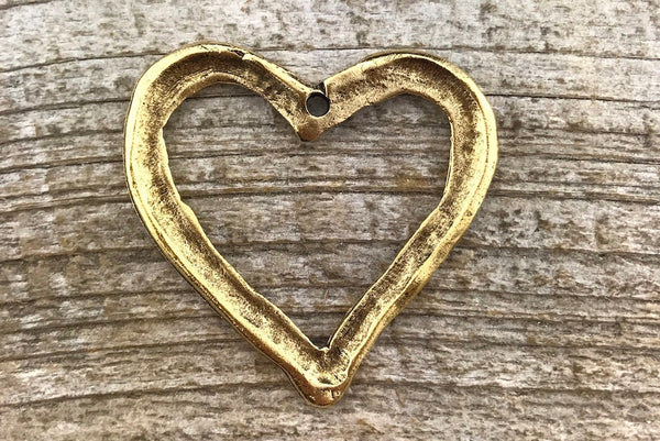 Load image into Gallery viewer, Heart Pendant, Gold Large Open Heart, Love Charm, Antiqued Gold, Wedding Gift Bridesmaid, Carson&#39;s Cove, GL-6024
