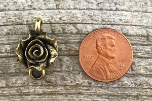 2 Rose Connector, Antiqued Gold Flower Connector, Metal Rose, Victorian 2 Way, GL-6007