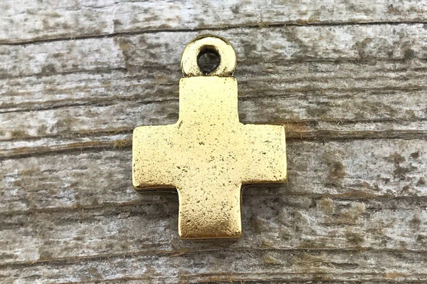 Load image into Gallery viewer, 2 Cross Charm, Gold Cross, Small Cross, Antiqued Gold Cross, Block Cross, Modern Cross, Cross Pendant, GL-6011
