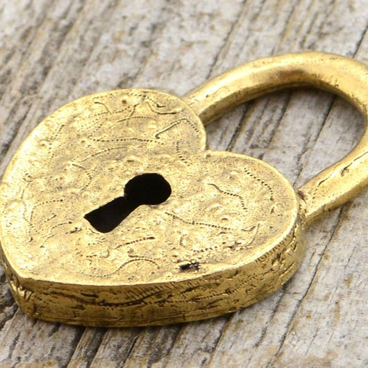 Lock Pendant, Heart Lock, Antiqued Lock, Heart Pendant, Gold Lock, Heart Charm, Lock Charm, Patina Lock, Carson's Cove, GL-6198