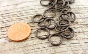 11mm Large Jump Rings, Textured Jump Ring, Rustic Brown Antiqued Jump Rings, 11mm Brass Jump Rings, 10 rings, BR-3002