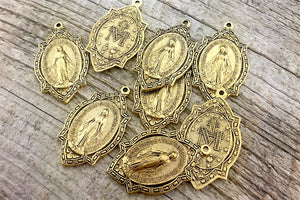 Mary Medal, Catholic Religious Charm, Miraculous Medal, Blessed Mother, Antiqued Gold Charm, Catholic Pendant, Religious Jewelry, GL-6043