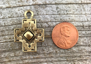 Cross Pendant, Antiqued Cross, Gold Cross, Artisan Cross, Religious Cross, Cross Charm, Southwest, GL-6026