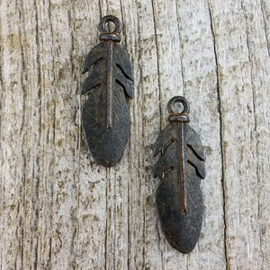 2 Feather Charms, Feather Pendant, Rustic Feather, Nature Charm, Native American jewelry, Brown Feather, Tribal Jewelry Making BR-6017