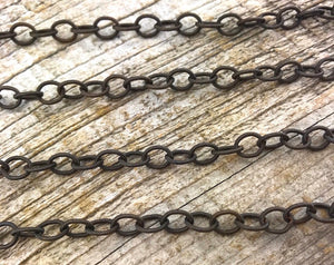 Textured Circle Cable Chain, Etched Antiqued Rustic Brown, Bulk Chain By Foot, Necklace Bracelet, BR-2009