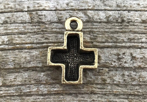 2 Cross Charm, Gold Cross, Small Cross, Antiqued Gold Cross, Block Cross, Modern Cross, Cross Pendant, GL-6011