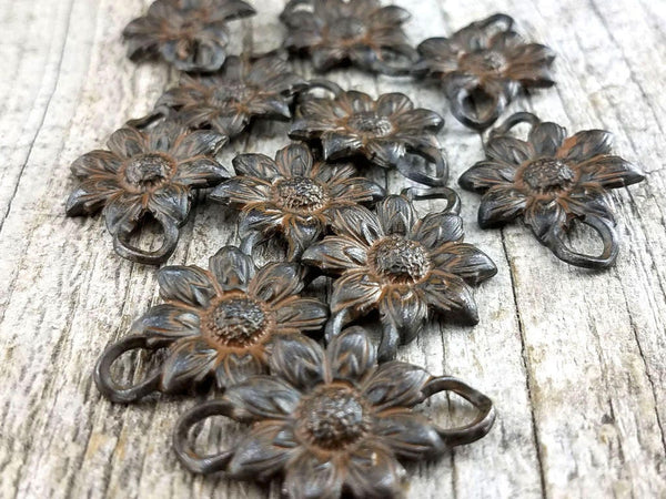 Load image into Gallery viewer, Flower Connector, Rustic Brown Sunflower, Connector for Jewelry, Bracelet Making, Connector for Jewelry Making, Flower for Necklace, BR-6020

