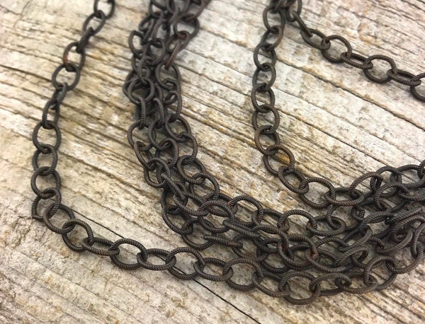 Load image into Gallery viewer, Textured Circle Cable Chain, Etched Antiqued Rustic Brown, Bulk Chain By Foot, Necklace Bracelet, BR-2009
