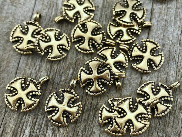 Load image into Gallery viewer, 2 Cross Charm, Antiqued Gold Cross, Maltese Cross, Religious Cross, Catholic Cross Christian Jewelry Cross for Jewelry Making, GL-6031
