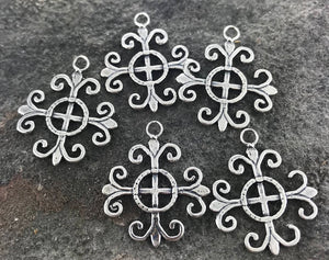 Sterling Silver Cross, Cross Pendant, Cross Charm, Circle Cross, Artisan Cross, Scroll Cross, Jewelry Supply, Artisan Jewelry Jewelry Making