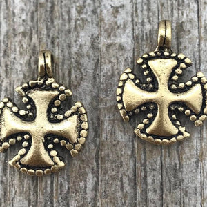 2 Cross Charm, Antiqued Gold Cross, Maltese Cross, Religious Cross, Catholic Cross Christian Jewelry Cross for Jewelry Making, GL-6031