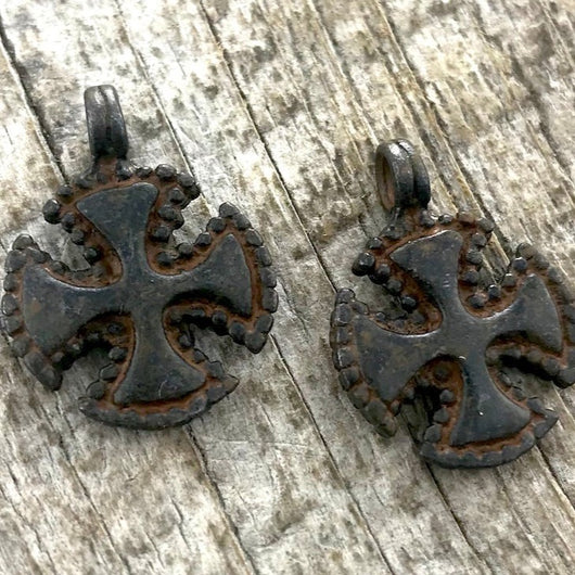 2 Cross Charm, Rustic Cross, Maltese Cross, Religious Cross, Catholic Cross, Cross for Jewelry Making, Carson's Cove, Religious BR-6031