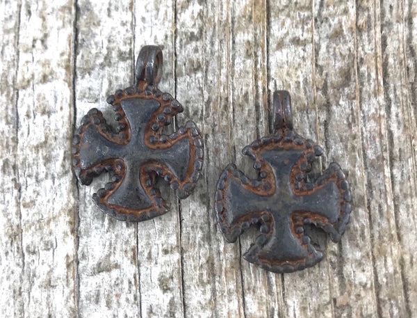 Load image into Gallery viewer, 2 Cross Charm, Rustic Cross, Maltese Cross, Religious Cross, Catholic Cross, Cross for Jewelry Making, Carson&#39;s Cove, Religious BR-6031
