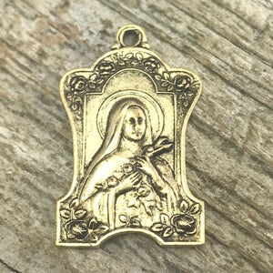 St. Theresa, The Little Flower, St. Teresa, Gold Catholic Medal, Religious Charm, Rosary Jewelry, Lisieux, GL-6099