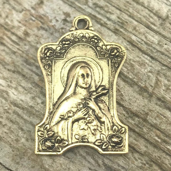 Load image into Gallery viewer, St. Theresa, The Little Flower, St. Teresa, Gold Catholic Medal, Religious Charm, Rosary Jewelry, Lisieux, GL-6099
