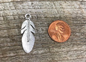 2 Feather Charms, Feather Pendant, Silver Feather, Nature Charm, Tribal Charm, Native American Jewelry, Feather Necklace, SL-6017