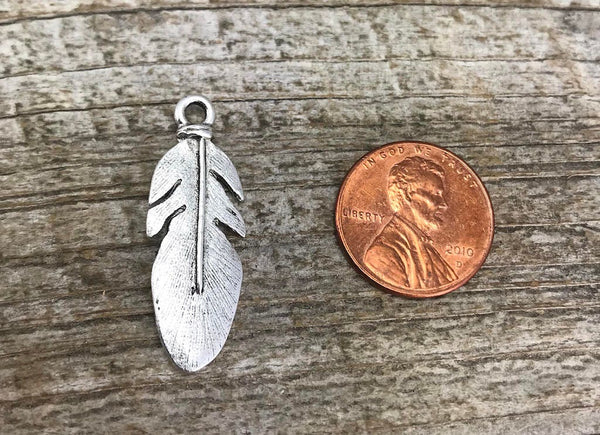 Load image into Gallery viewer, 2 Feather Charms, Feather Pendant, Silver Feather, Nature Charm, Tribal Charm, Native American Jewelry, Feather Necklace, SL-6017
