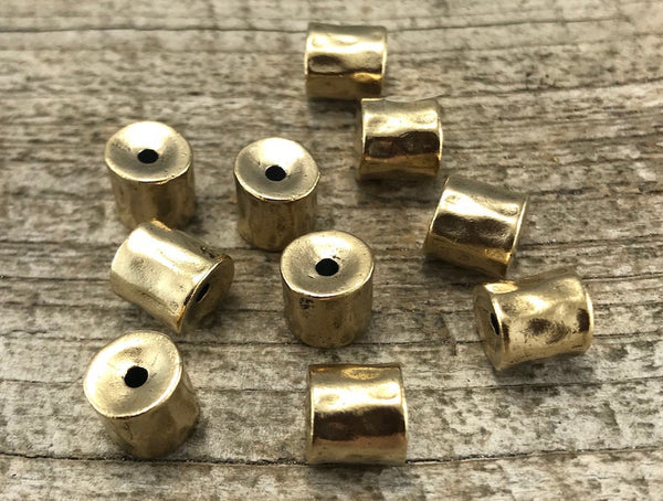 Load image into Gallery viewer, 2 Gold Beads, Tube Bead, Leather Bead, Slider Bead, Leather Finding, Men&#39;s Jewelry, Bead Jewelry Supplies, Jewelry Making Finding, GL-6178
