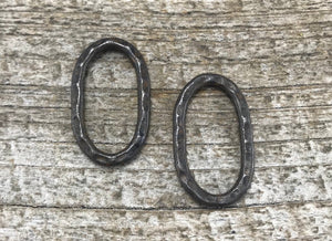 Hammered Ring Link, Eternity Ring, Oval Hoop, Leather Connector, Rustic Oval Connector, Brown Ring, Antiqued Supplies, BR-6140