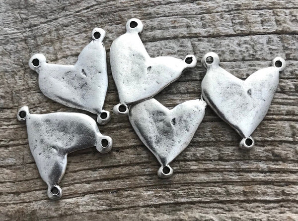 Load image into Gallery viewer, Heart Connector, Heart Pendant, Silver Heart, Love Charm, Rosary Centerpiece, Anniversary, 3 Way Connector, Jewelry Making Supplies, SL-6003
