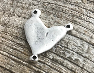 Heart Connector, Heart Pendant, Silver Heart, Love Charm, Rosary Centerpiece, Anniversary, 3 Way Connector, Jewelry Making Supplies, SL-6003