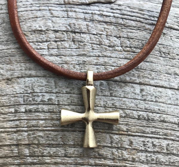 Load image into Gallery viewer, Gold Cross Jewelry Necklace, Maltese Cross Pendant, Leather Cross, Necklace Women, Men&#39;s Jewelry, Religious Jewelry Supplies, GL-6035
