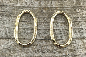 2 Hammered Ring Link, Leather Ring Connector, Eternity Ring, Oval Hoop Gold Ring Connector, Circle Jewelry Supply, Earrings, GL-6140