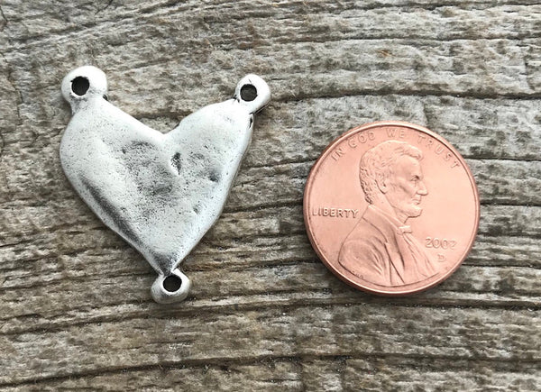 Load image into Gallery viewer, Heart Connector, Heart Pendant, Silver Heart, Love Charm, Rosary Centerpiece, Anniversary, 3 Way Connector, Jewelry Making Supplies, SL-6003
