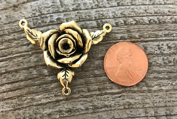 Load image into Gallery viewer, Rose Connector, Rosary Centerpiece, Gold Rose, Flower Pendant, Catholic Jewelry, Jewelry Supplies, Jewelry for Women, GL-6023
