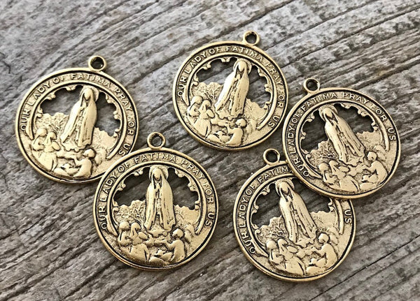 Load image into Gallery viewer, Mary Medal, Virgin Mary, Our Lady of Fatima, Gold Charm, Blessed Mother, Catholic Necklace, Religious Christian Catholic Jewelry, GL-6041
