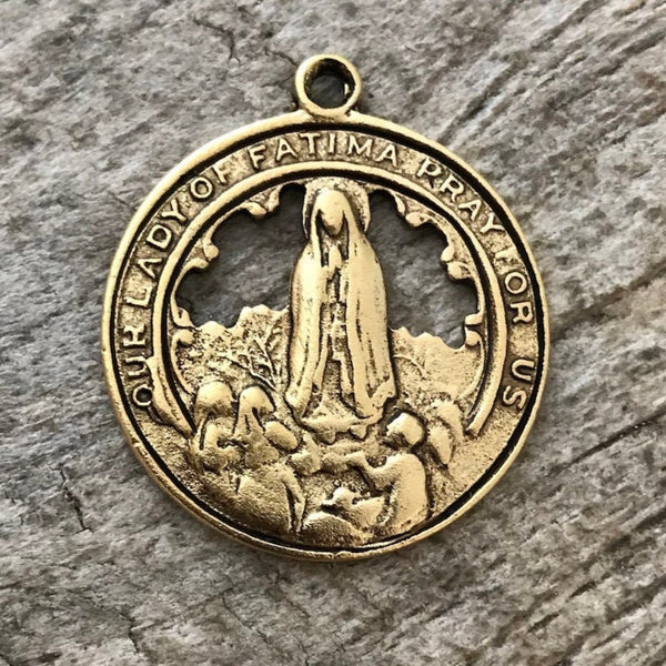 Load image into Gallery viewer, Mary Medal, Virgin Mary, Our Lady of Fatima, Gold Charm, Blessed Mother, Catholic Necklace, Religious Christian Catholic Jewelry, GL-6041
