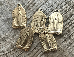 Mary Medal, Virgin Mary, Our Lady of Lourdes, Catholic Necklace, Religious Charm, Gold French Charm, Christian Jewelry Supplies, GL-6034