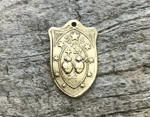 2 St. Michael Medal, Catholic Medal, Antiqued Gold Charm, Archangel Michael Shield, Religious Charm, Protect Us, Christian Jewelry, GL-6186