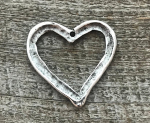 Heart Pendant, Silver Large Open Heart, Heart Love Charm, Ornament, Hammered, Jewelry Supplies, Carson's Cove, SL-6024