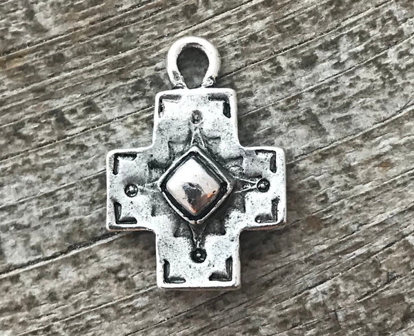 Load image into Gallery viewer, Cross Pendant, Silver Cross,  Artisan Cross, Religious Cross, Cross Charm, Southwest, Jewelry Supplies, SL-6026
