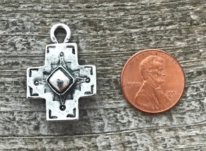 Cross Pendant, Silver Cross,  Artisan Cross, Religious Cross, Cross Charm, Southwest, Jewelry Supplies, SL-6026