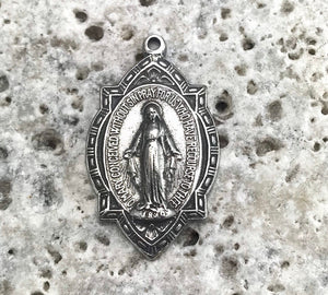 Miraculous Medal, Mary Catholic Religious, Silver Charm, Rosary Parts Pendant, Religious Christian Jewelry, PW-6043