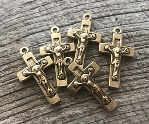 Cross Pendant, Gold Crucifix, Gold Rosary Parts, Catholic Jewelry Supply, Religious Jewelry, GL-6038