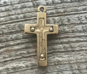 Cross Pendant, Gold Crucifix, Gold Rosary Parts, Catholic Jewelry Supply, Religious Jewelry, GL-6038